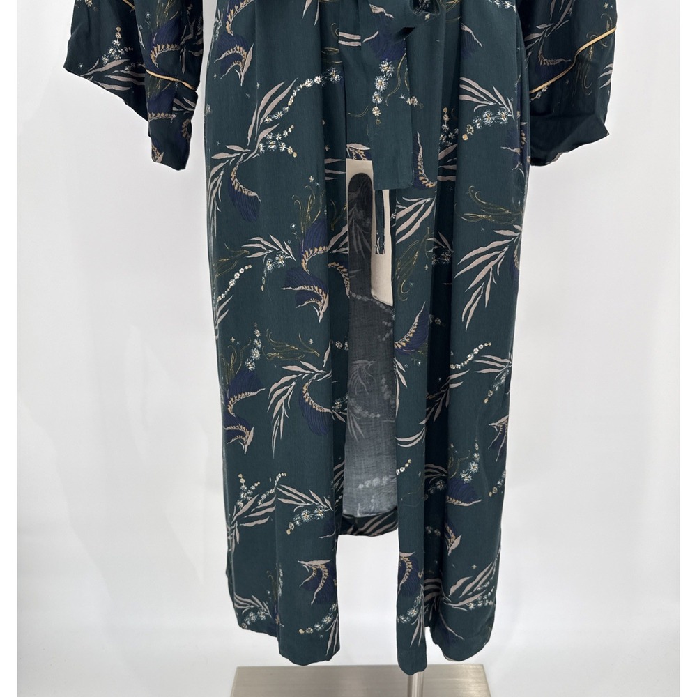 Hanro Womens Green Kelp Garden Print Long Robe Size Small Designer Luxury NWT - Picture 3 of 11